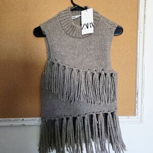 ZARA Chunky Ribbed Knit Sleeveless Top in Taupe
